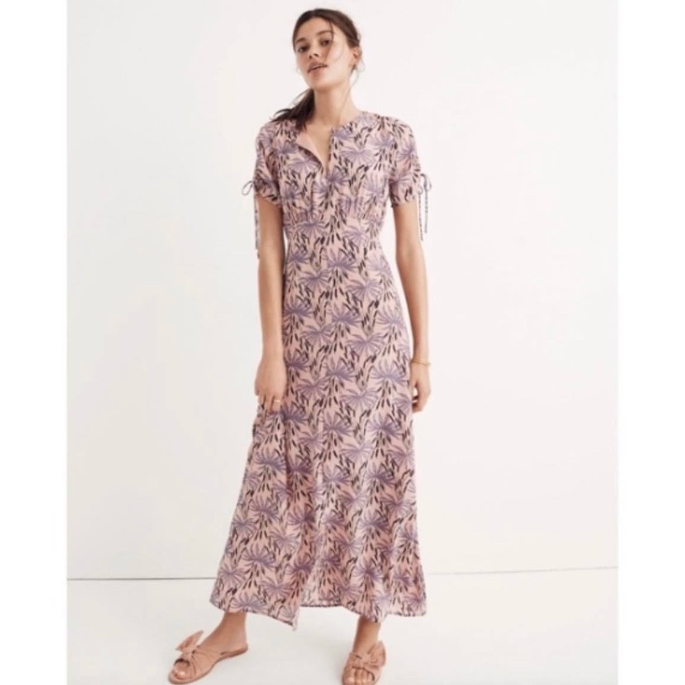 MADEWELL SILK MAXI DRESS in PINK OASIS PALMS
